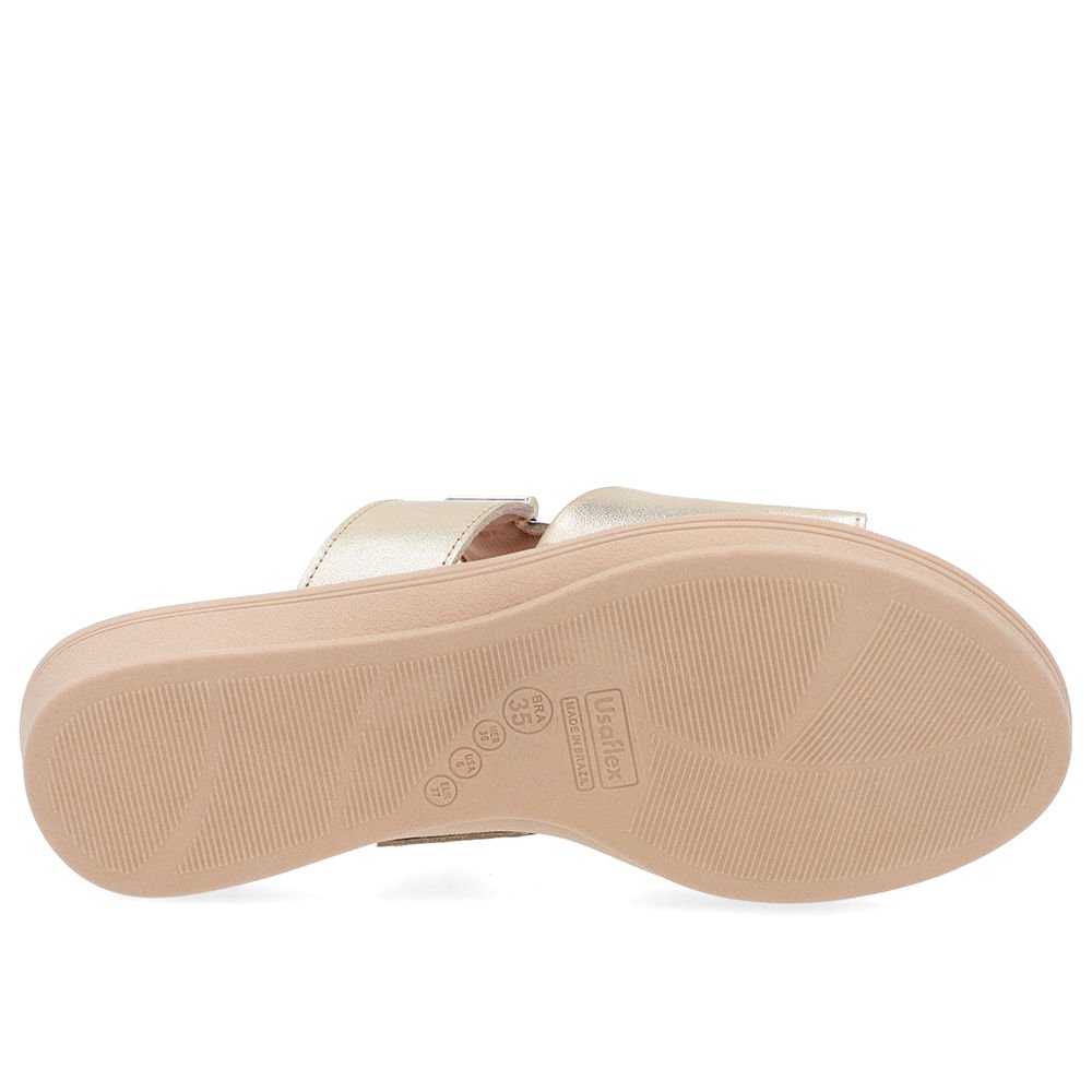 Tamanco Plataforma Couro Dourado Tira Enfeite Dourado 5