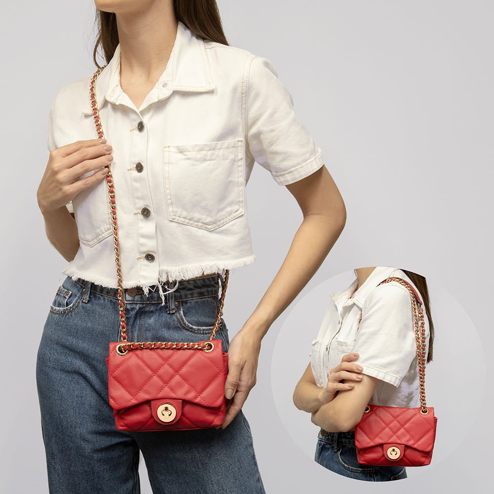 Bolsa Tiracolo Couro Vermelha Cherry Matelassê Vermelho 4