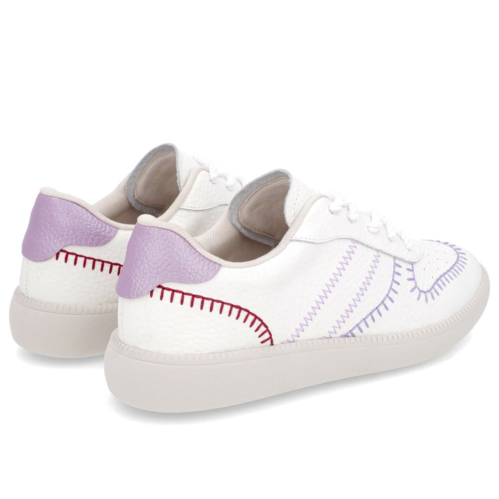 Tênis Branco Couro Estilo Costura Enfeite Branco 3
