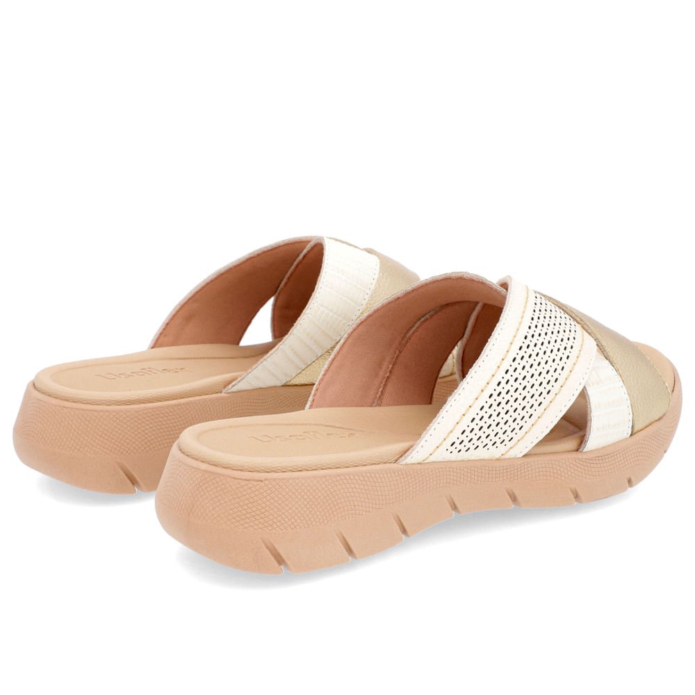 Slide Branco Plataforma Couro Tiras Detalhe Dourado Dourado 3