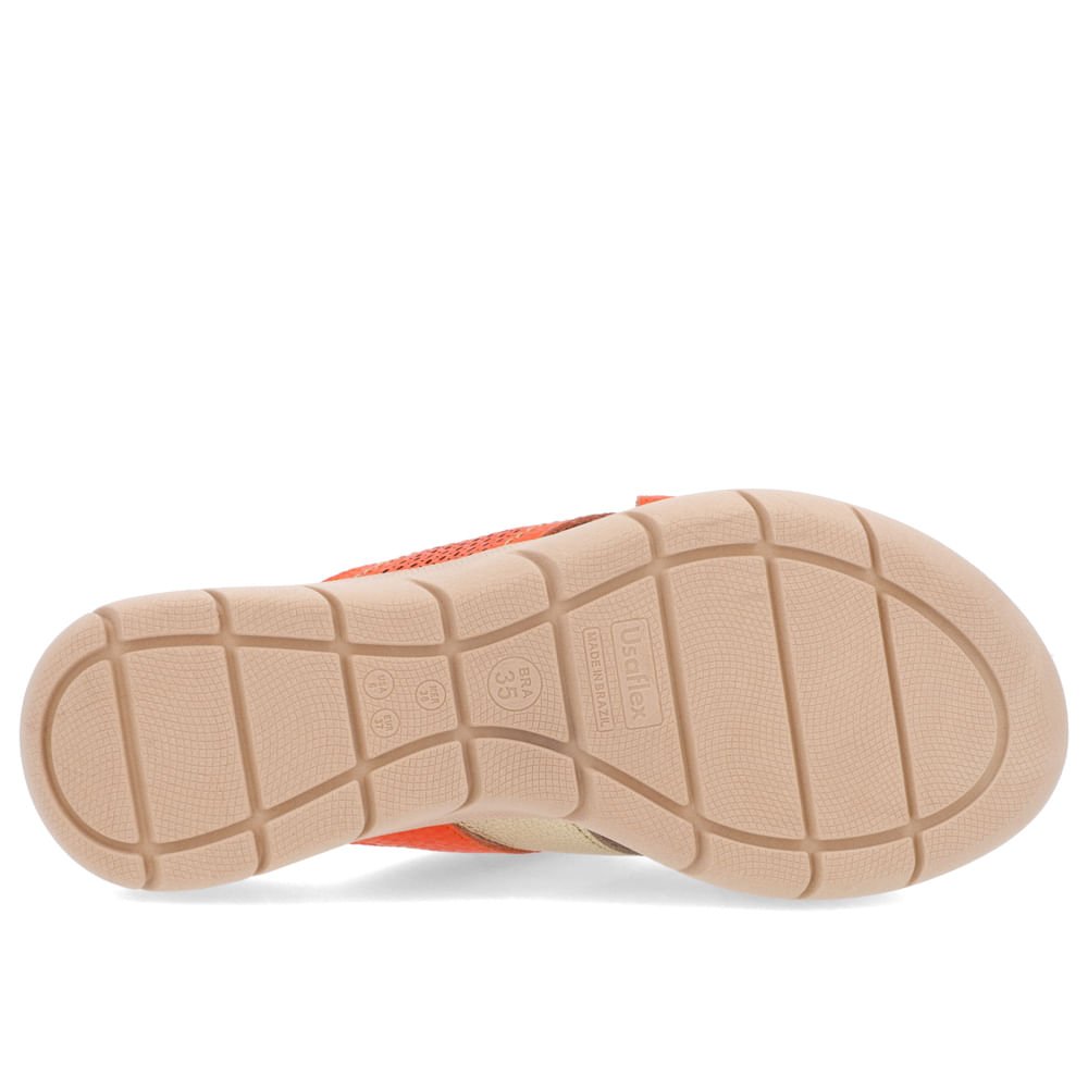 Slide Laranja Plataforma Couro Tiras Detalhe Dourado Dourado 5