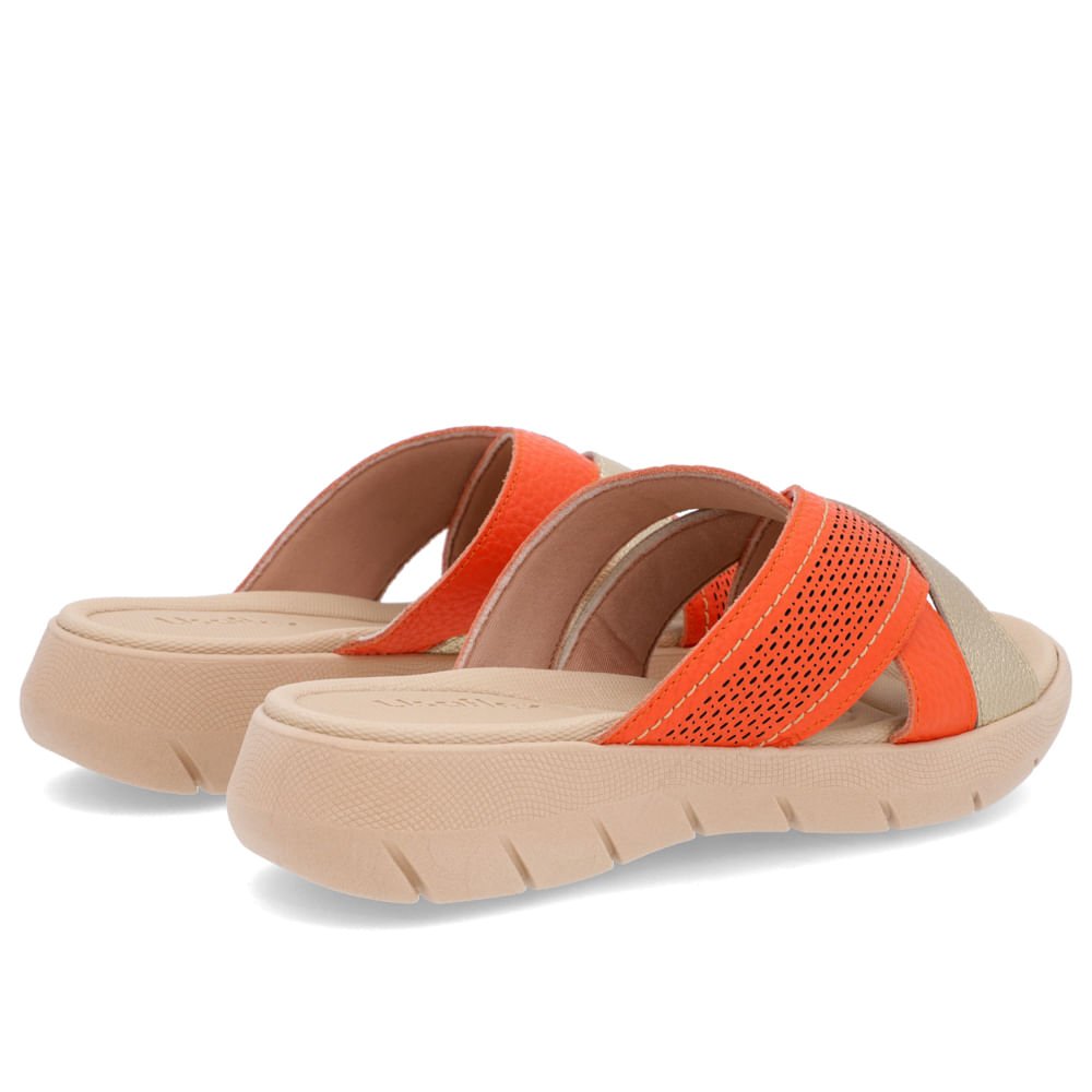 Slide Laranja Plataforma Couro Tiras Detalhe Dourado Dourado 3