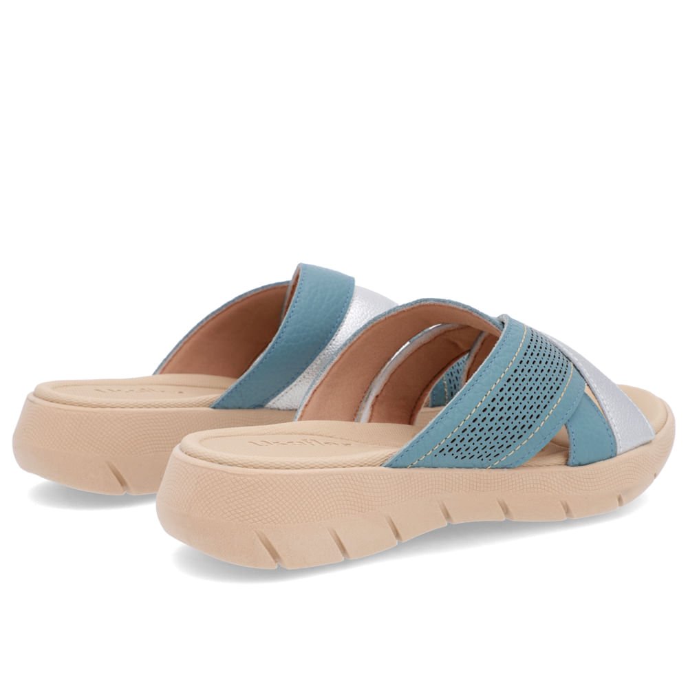 Slide Azul Plataforma Couro Tiras Detalhe Dourado Dourado 3