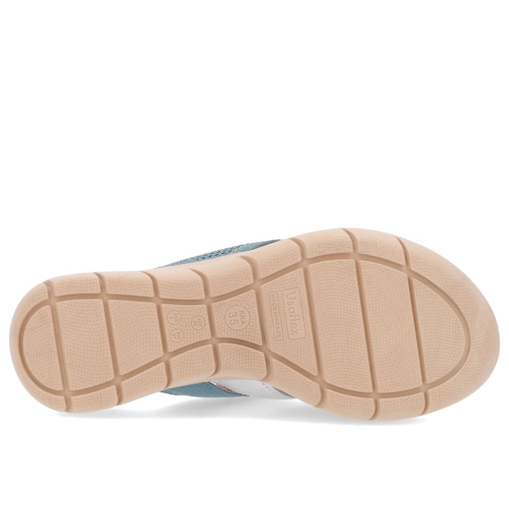 Slide Azul Plataforma Couro Tiras Detalhe Dourado Dourado 5