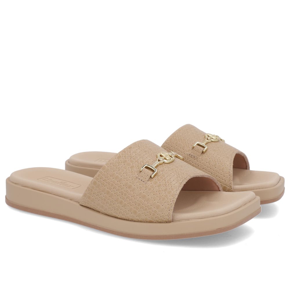 Slide Bege Baixo Couro Trama Bege 2