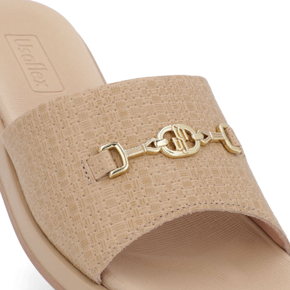 Slide Bege Baixo Couro Trama Bege 4