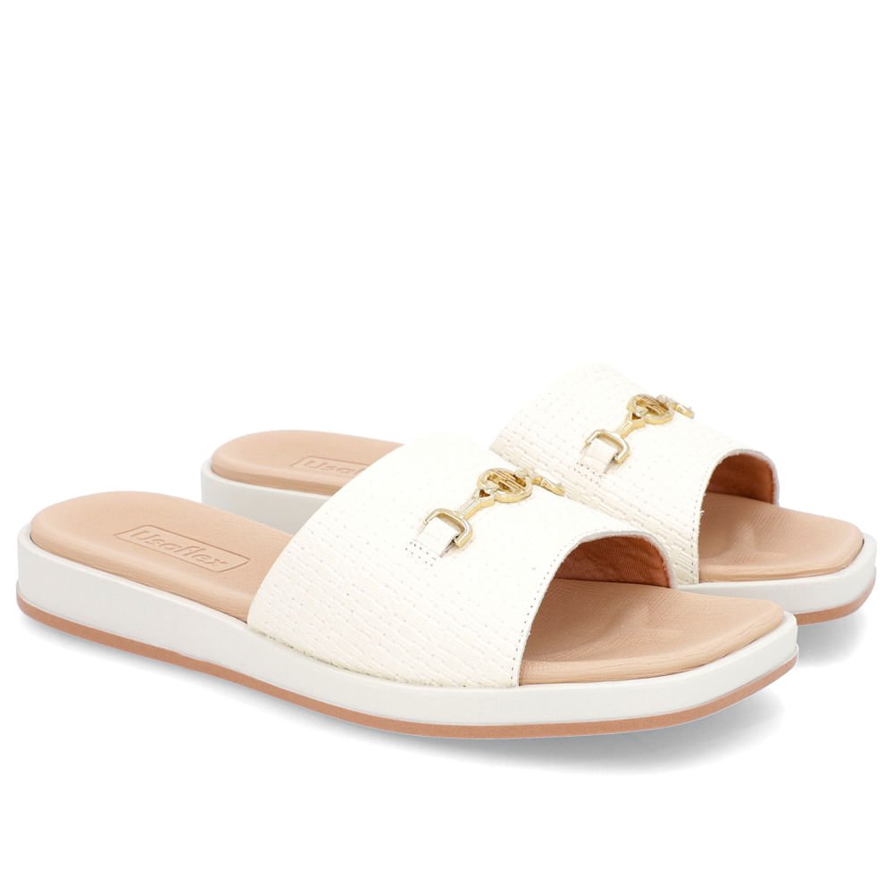 Slide Branco Baixo Couro Trama Branco 2