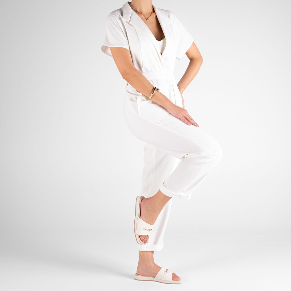 Slide Branco Baixo Couro Trama Branco 4