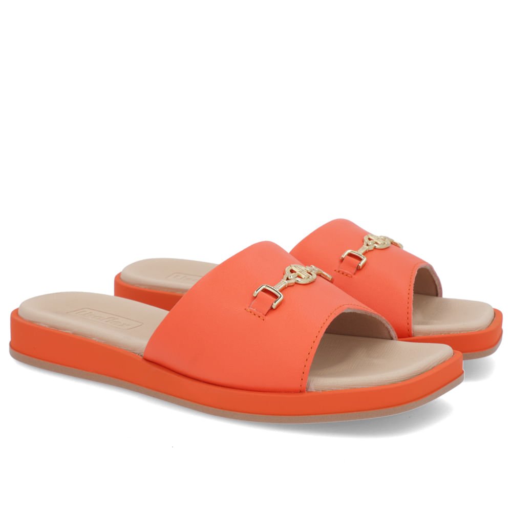 Slide Laranja Baixo Couro Liso Laranja 2
