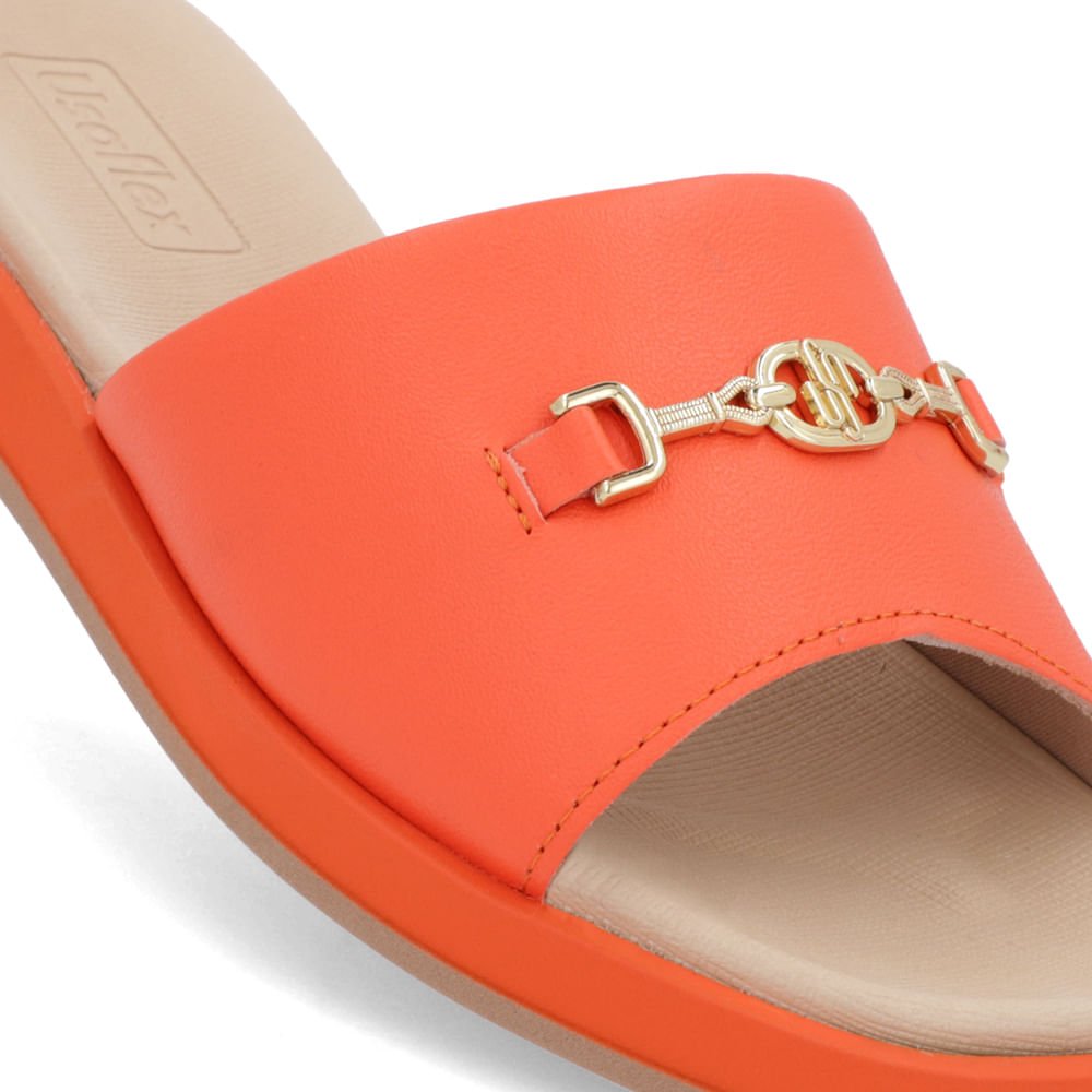 Slide Laranja Baixo Couro Liso Laranja 4