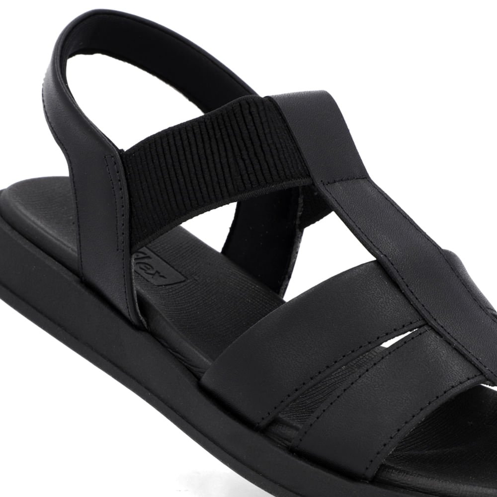 Sandália Salto Baixo Couro Preta Preto 4