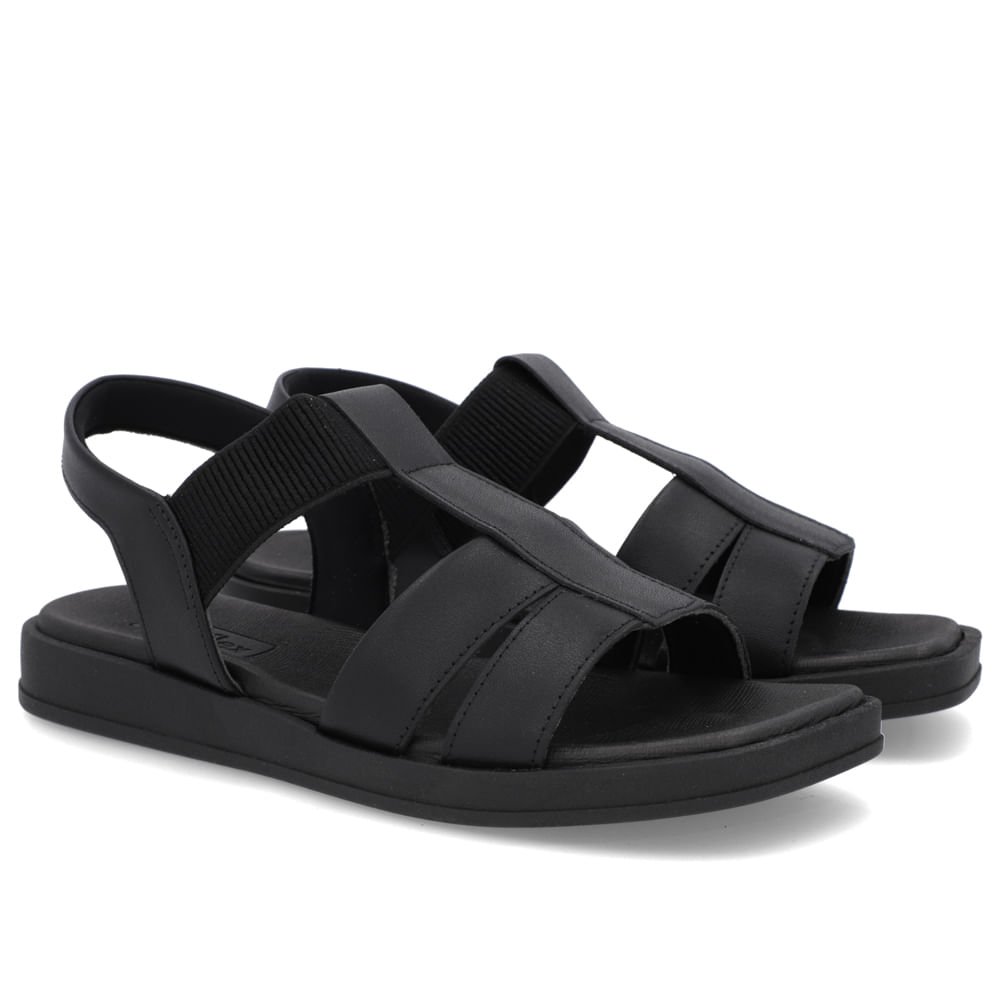 Sandália Salto Baixo Couro Preta Preto 2