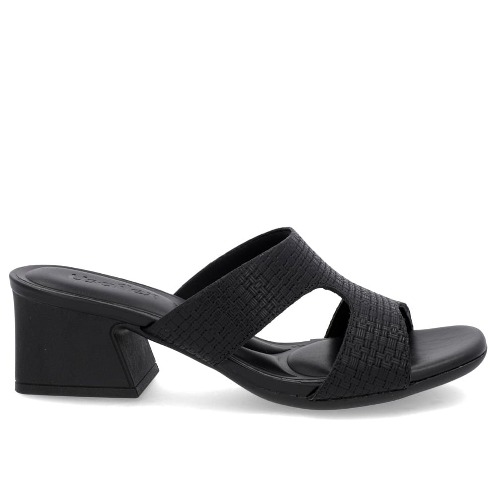 Tamanco Salto Geométrico Couro Preto Trama