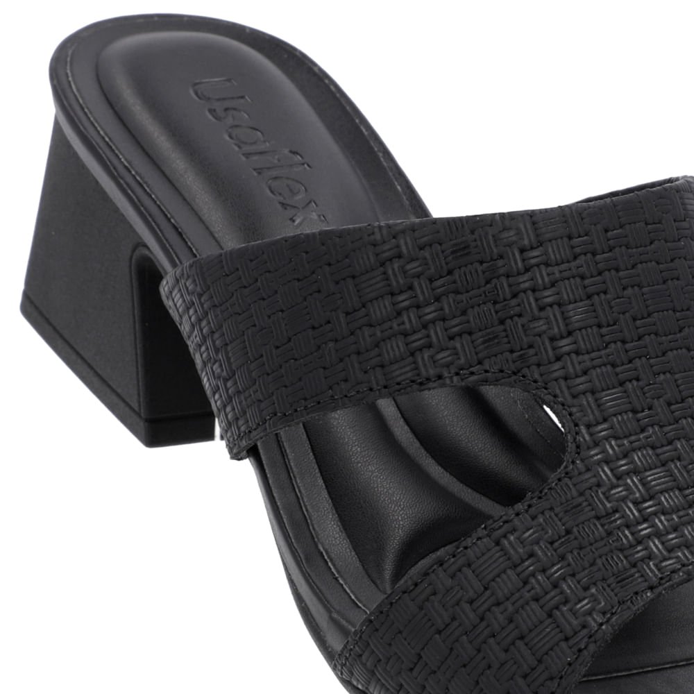 Tamanco Salto Geométrico Couro Preto Trama Preto 4