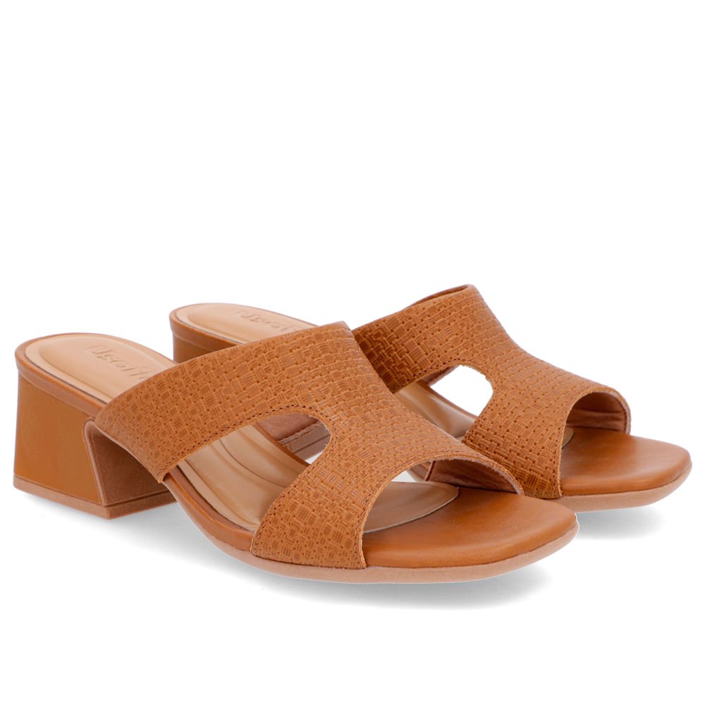 Tamanco Salto Geométrico Couro Marrom Trama Marrom 2