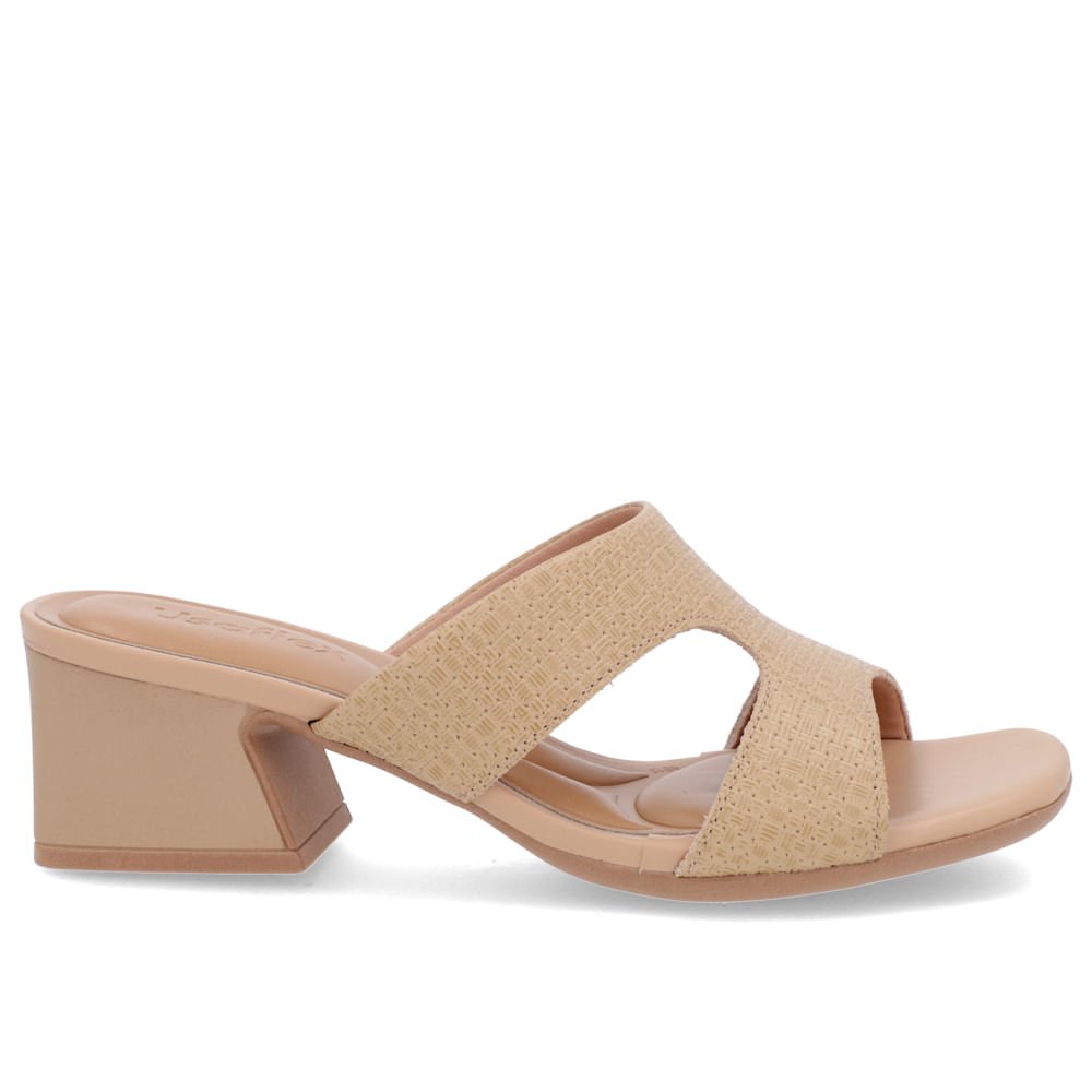 Tamanco Salto Geométrico Couro Bege Trama