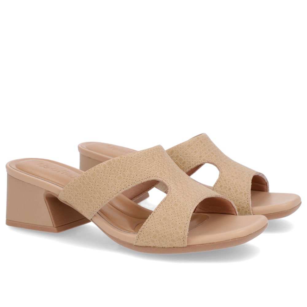 Tamanco Salto Geométrico Couro Bege Trama Bege 2