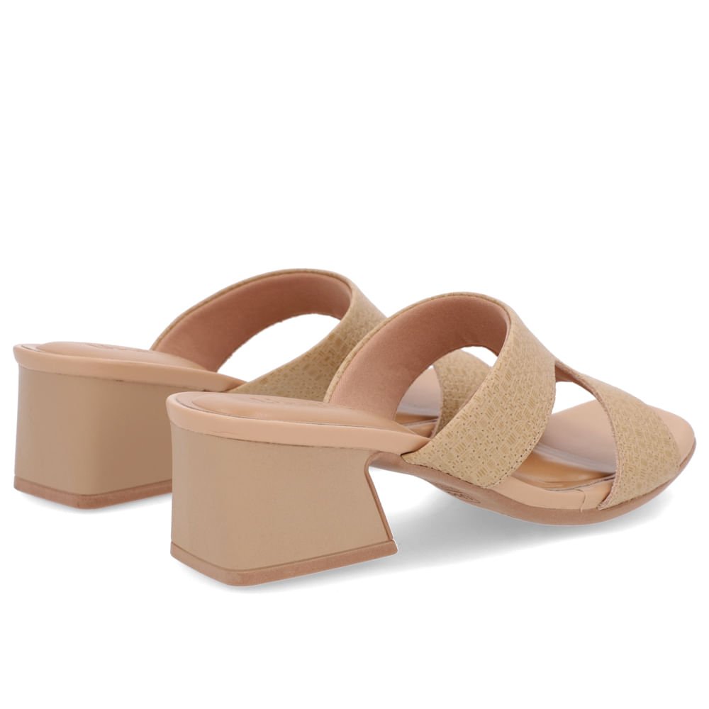 Tamanco Salto Geométrico Couro Bege Trama Bege 3