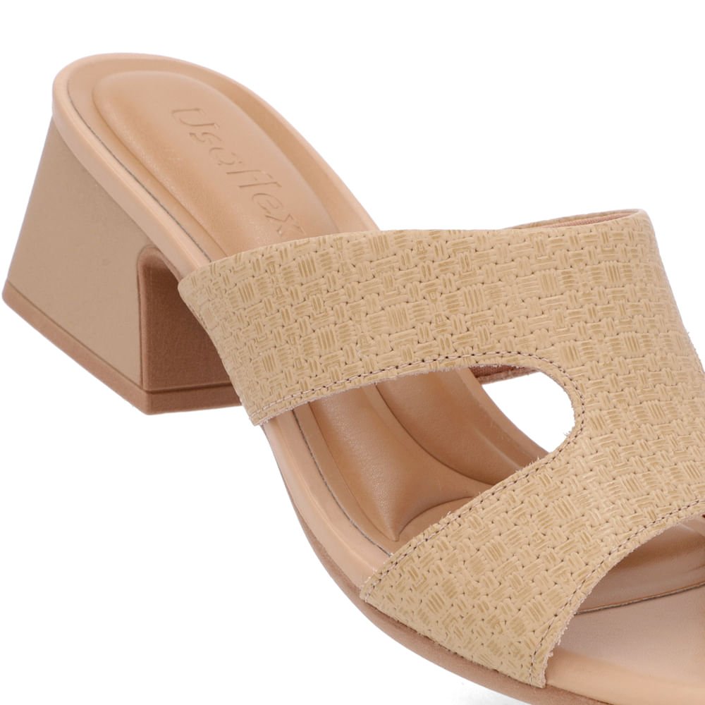 Tamanco Salto Geométrico Couro Bege Trama Bege 4