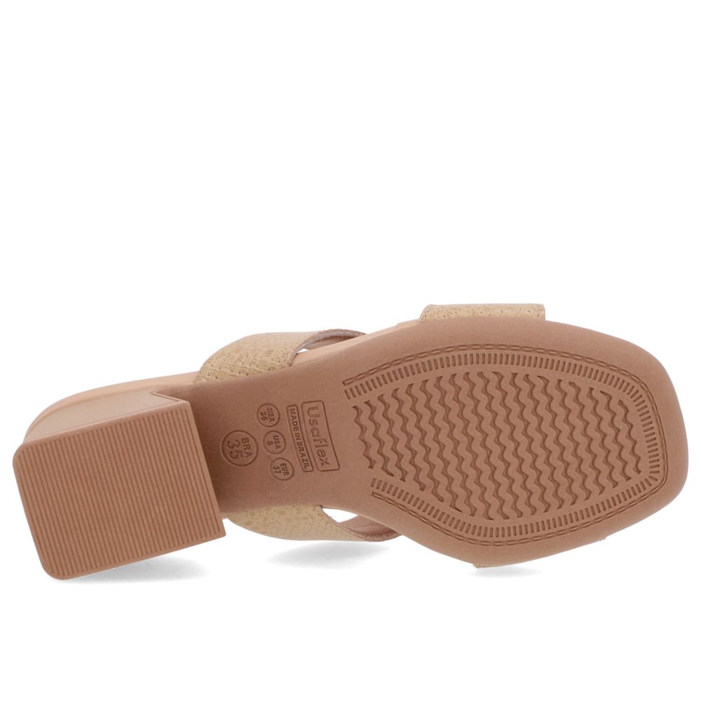 Tamanco Salto Geométrico Couro Bege Trama Bege 5