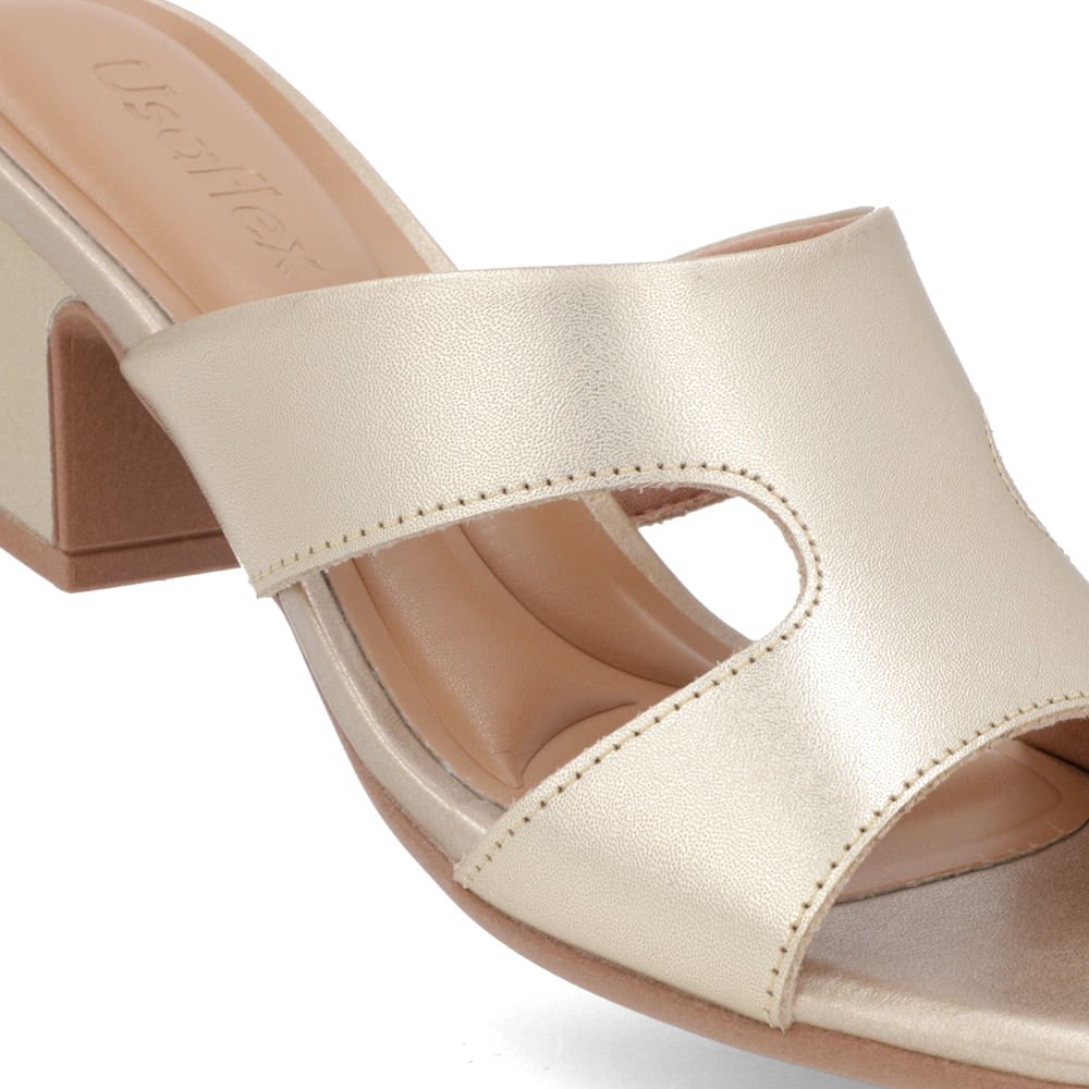 Tamanco Salto Geométrico Couro Dourado Liso Dourado 4