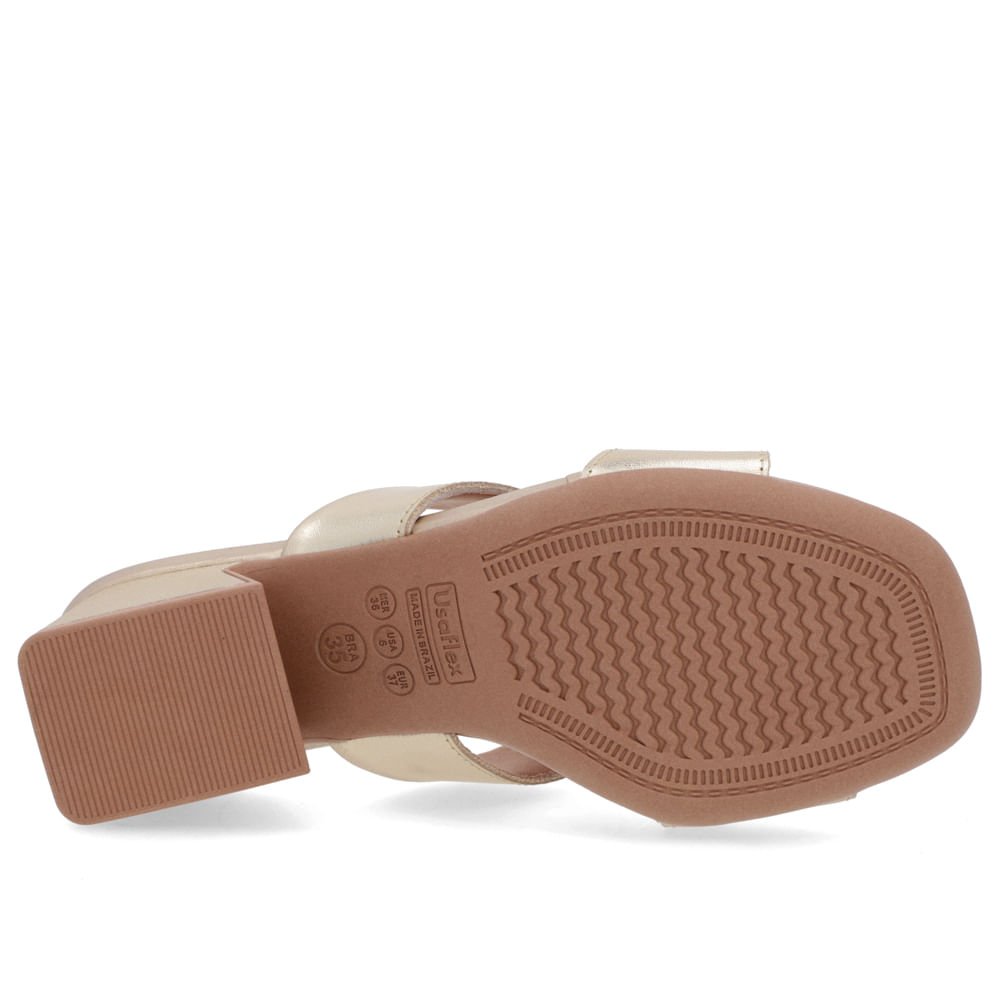 Tamanco Salto Geométrico Couro Dourado Liso Dourado 5