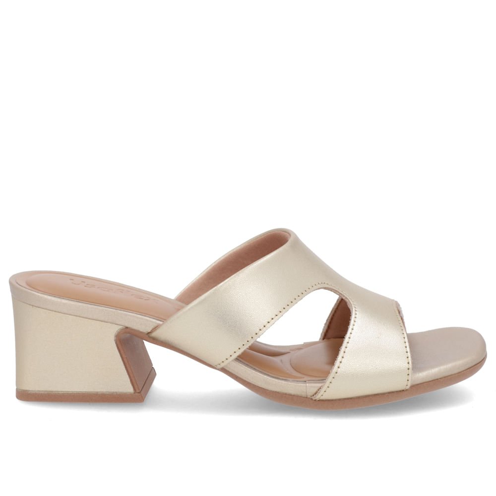 Tamanco Salto Geométrico Couro Dourado Liso Dourado 1