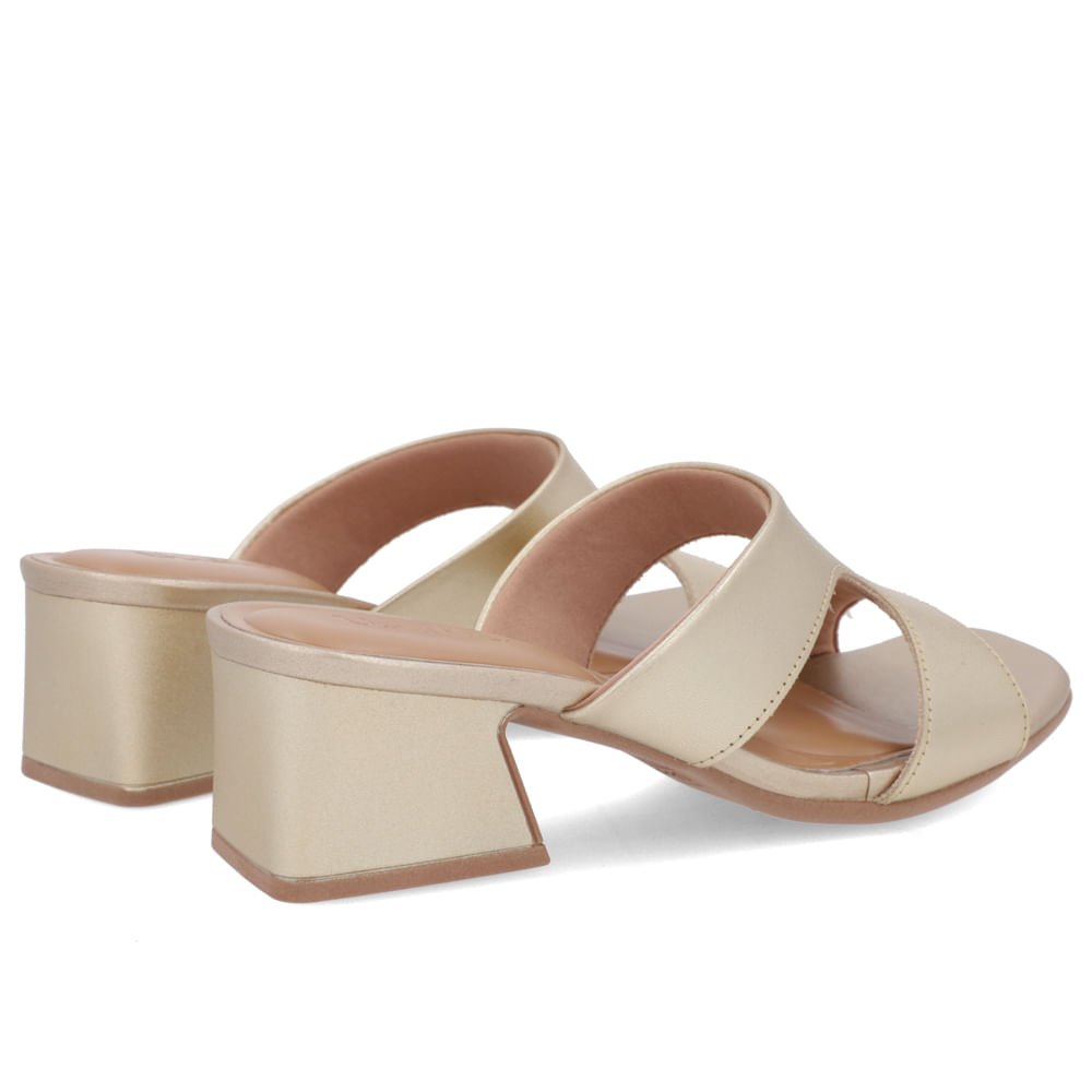 Tamanco Salto Geométrico Couro Dourado Liso Dourado 3