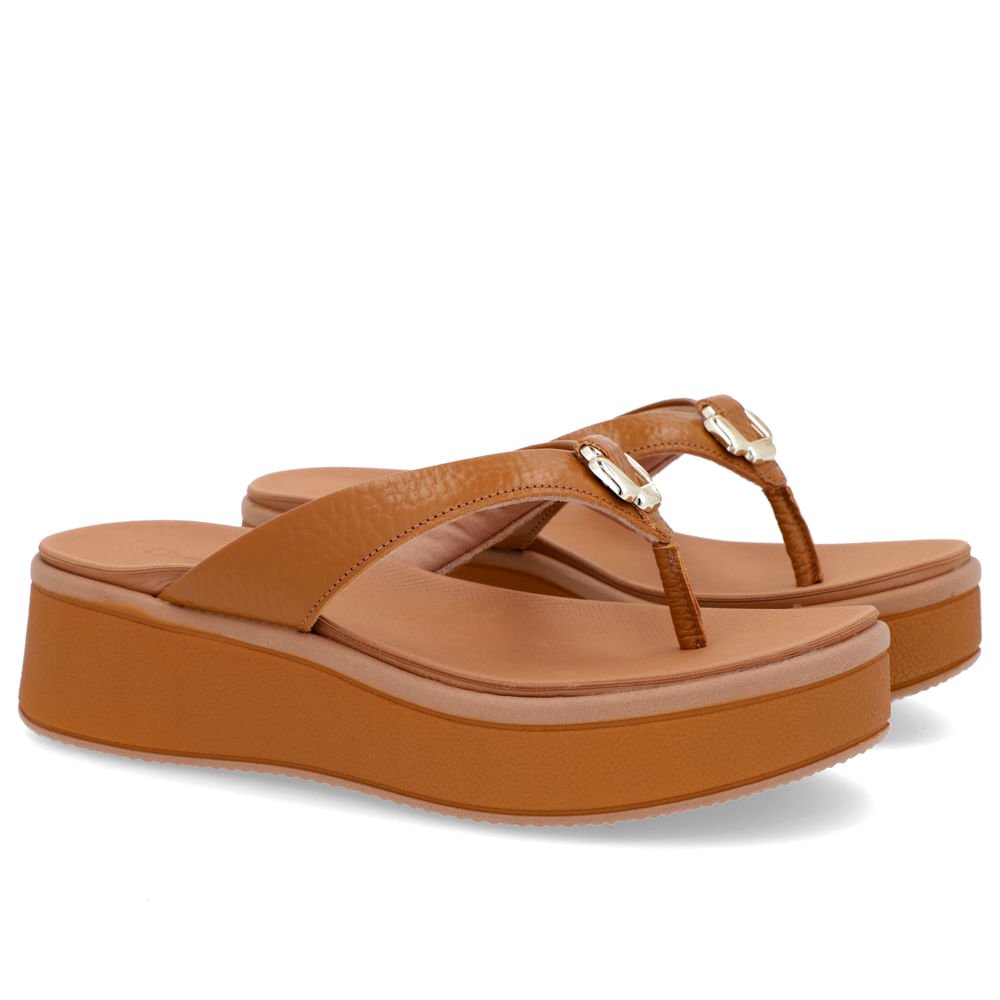 Chinelo Plataforma Couro Marrom Enfeite Marrom 2
