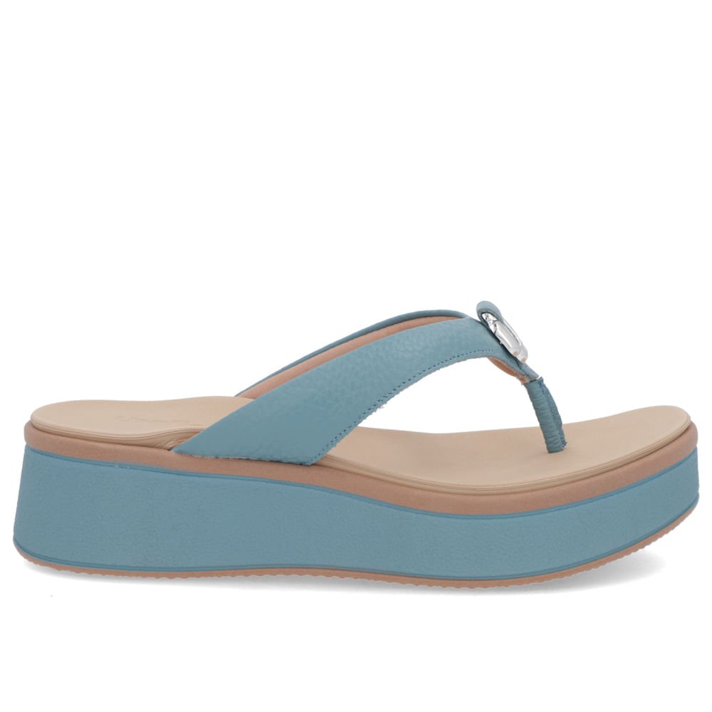 Chinelo Plataforma Couro Azul Enfeite