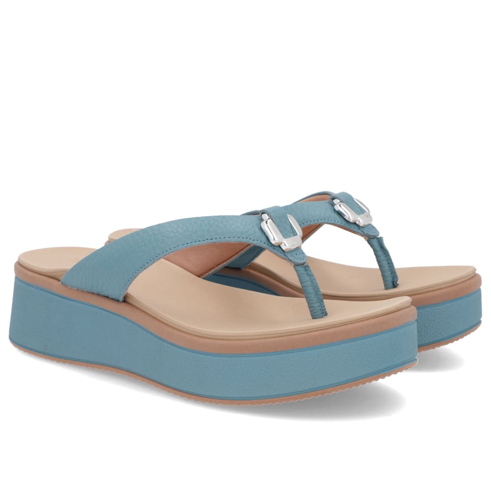 Chinelo Plataforma Couro Azul Enfeite Azul 2