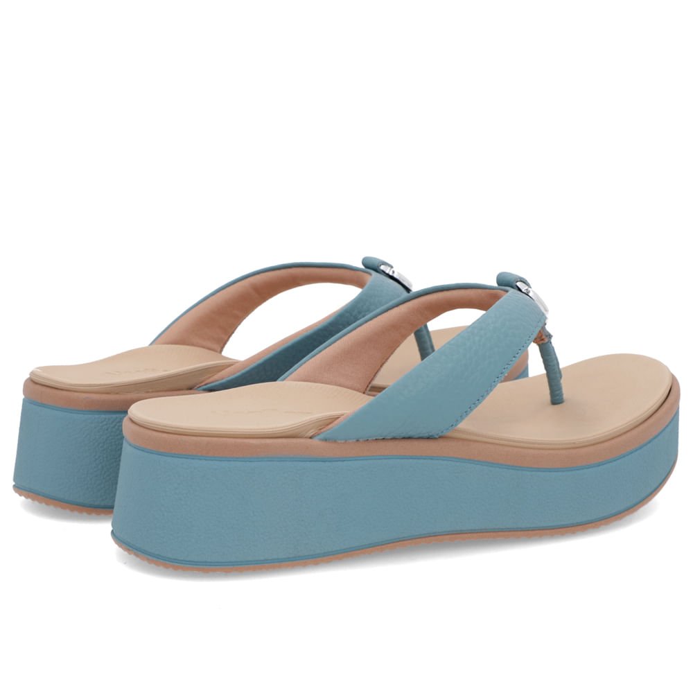 Chinelo Plataforma Couro Azul Enfeite Azul 3