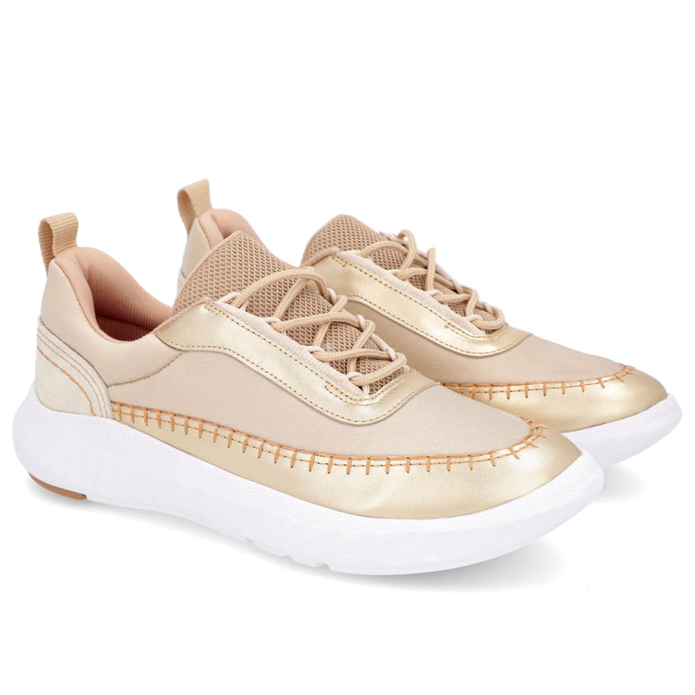 Tênis Dourado Elastano Detalhe Costura Dourado 2