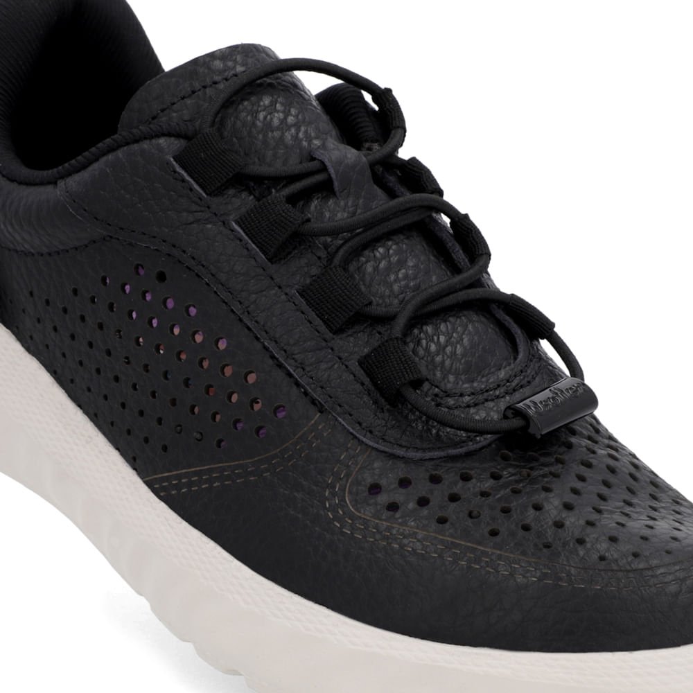 Tênis Preto Couro Cadarço Elástico Perfuração Preto 4