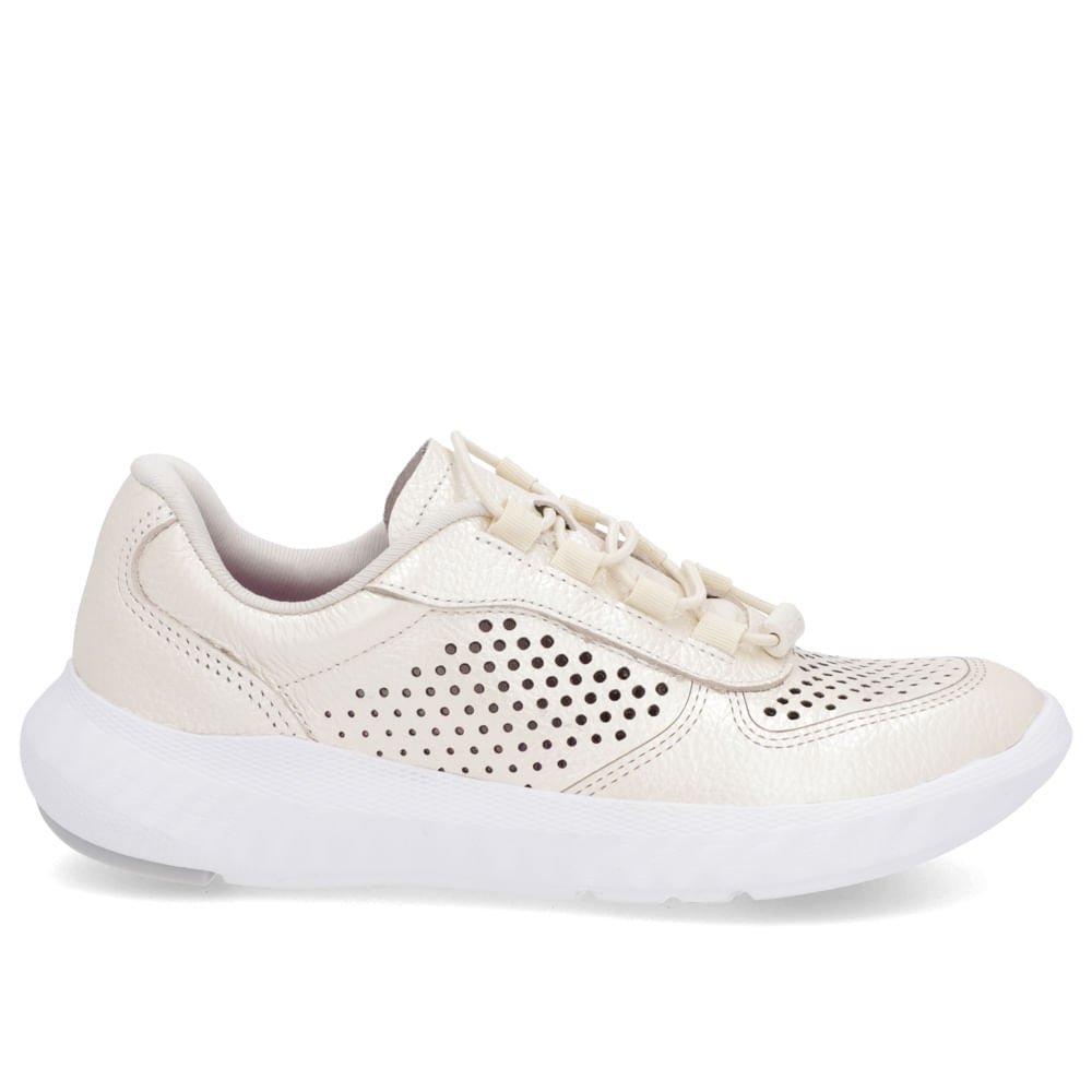 Tênis Branco Couro Cadarço Elástico Perfuração