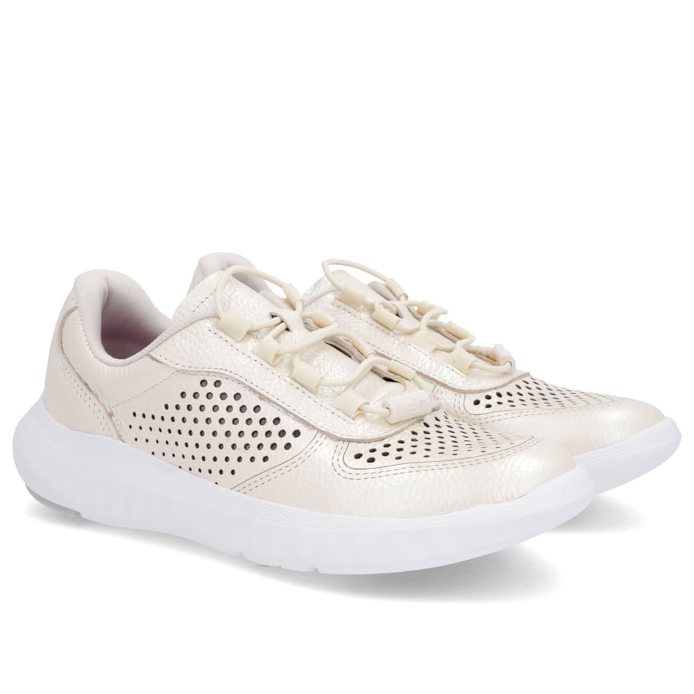 Tênis Branco Couro Cadarço Elástico Perfuração Branco 2