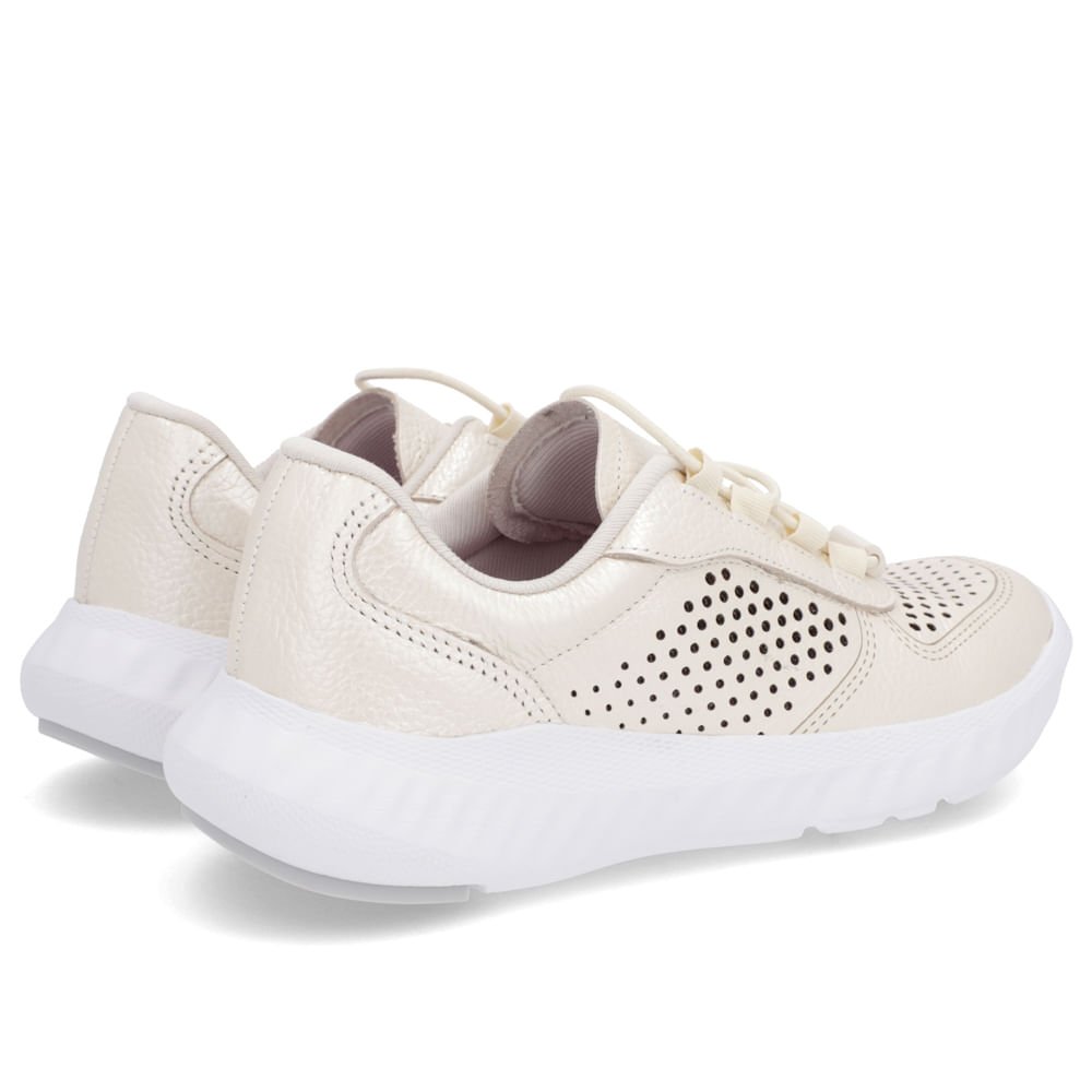 Tênis Branco Couro Cadarço Elástico Perfuração Branco 3