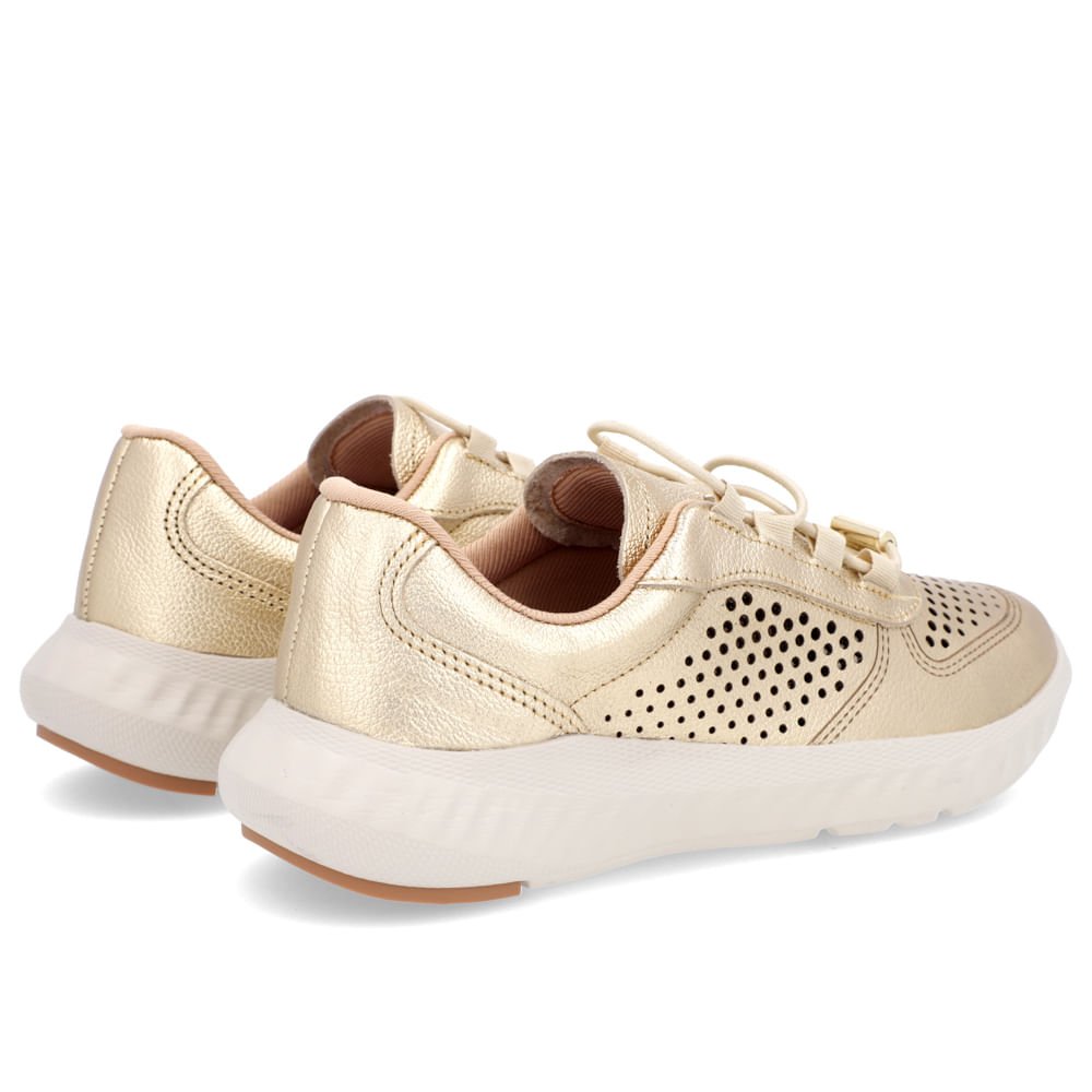 Tênis Dourado Couro Cadarço Elástico Perfuração Dourado 3