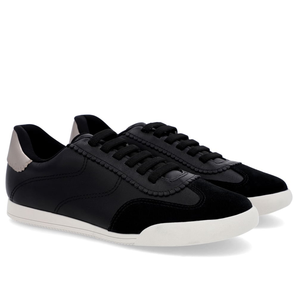 Tênis Preto Couro Detalhe Camurça Preto 2