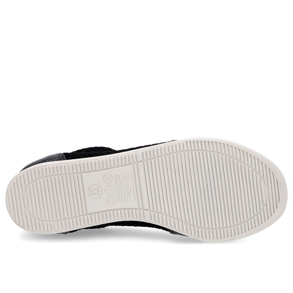 Tênis Básico Preto Tecido Detalhe Couro Preto 5