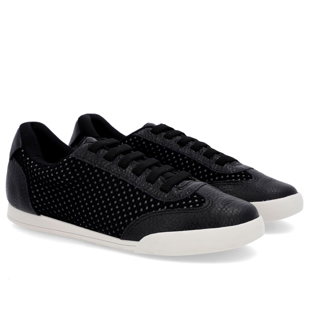 Tênis Básico Preto Tecido Detalhe Couro Preto 2