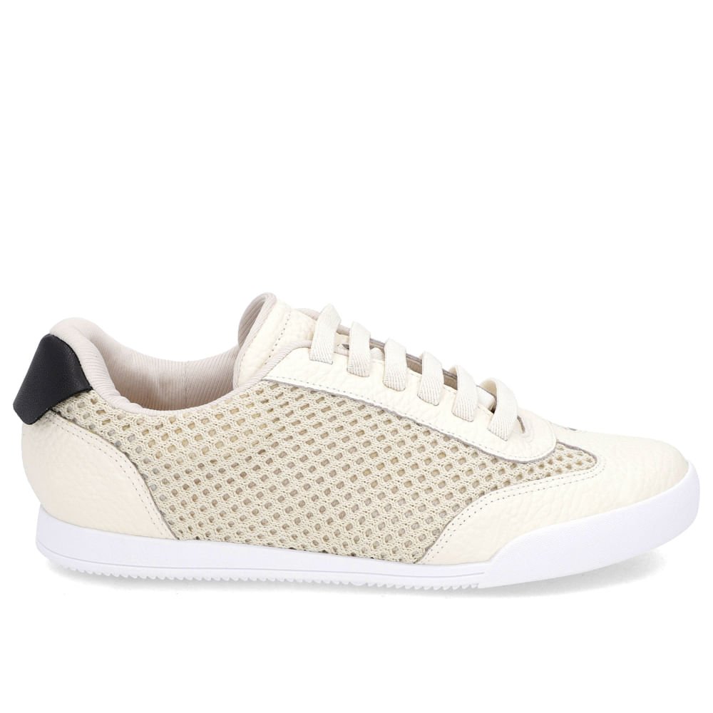 Tênis Básico Branco Tecido Detalhe Couro