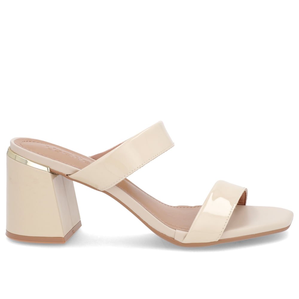 Tamanco Detalhe Salto Bloco Verniz Bege
