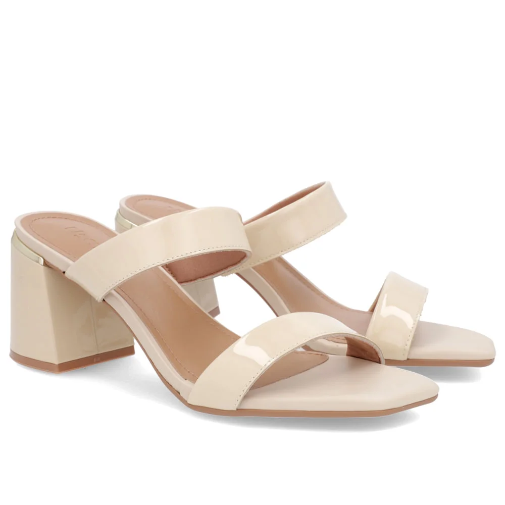 Tamanco Detalhe Salto Bloco Verniz Bege Bege 2