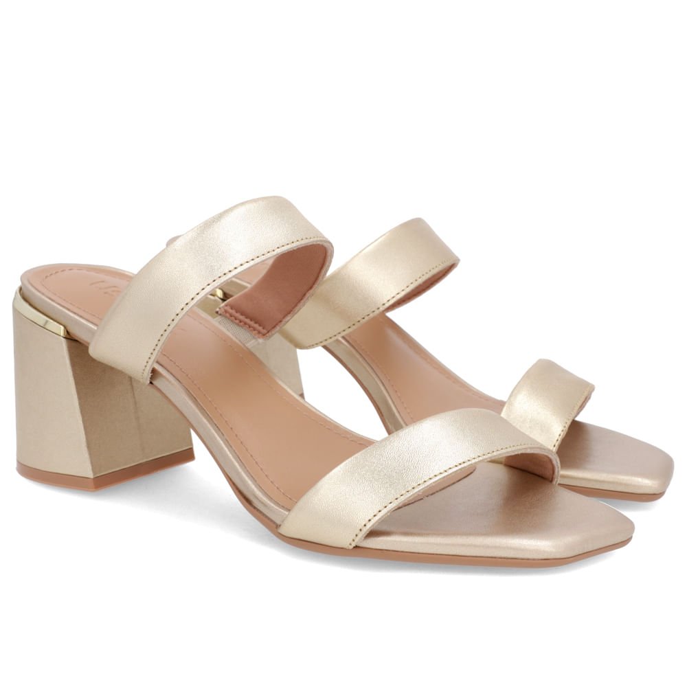 Tamanco Detalhe Salto Bloco Couro Dourado Dourado 2