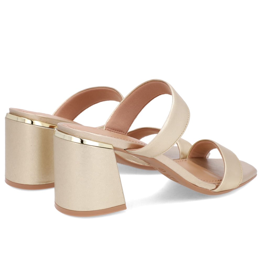 Tamanco Detalhe Salto Bloco Couro Dourado Dourado 3