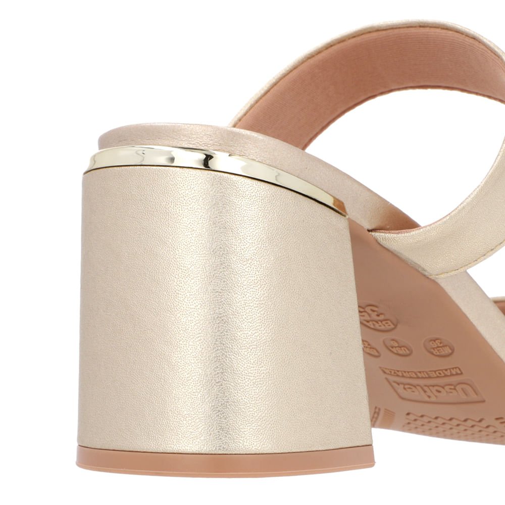 Tamanco Detalhe Salto Bloco Couro Dourado Dourado 4