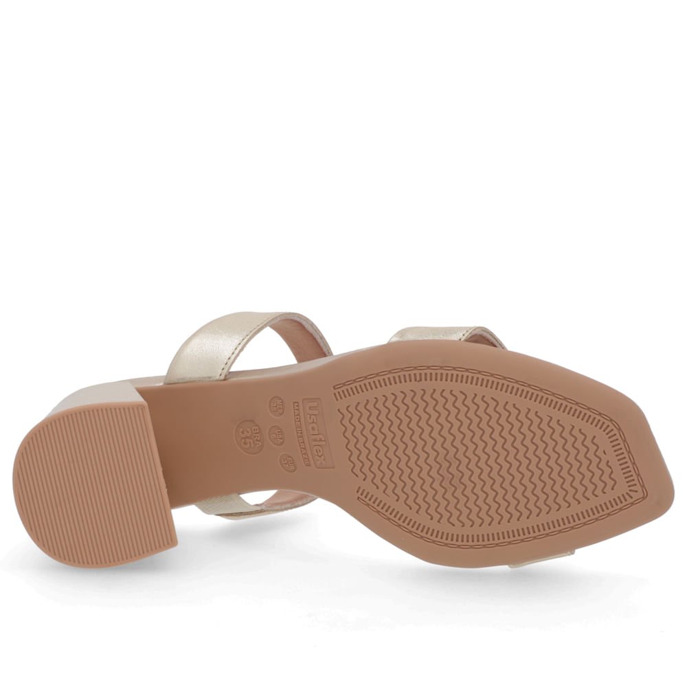 Tamanco Detalhe Salto Bloco Couro Dourado Dourado 5