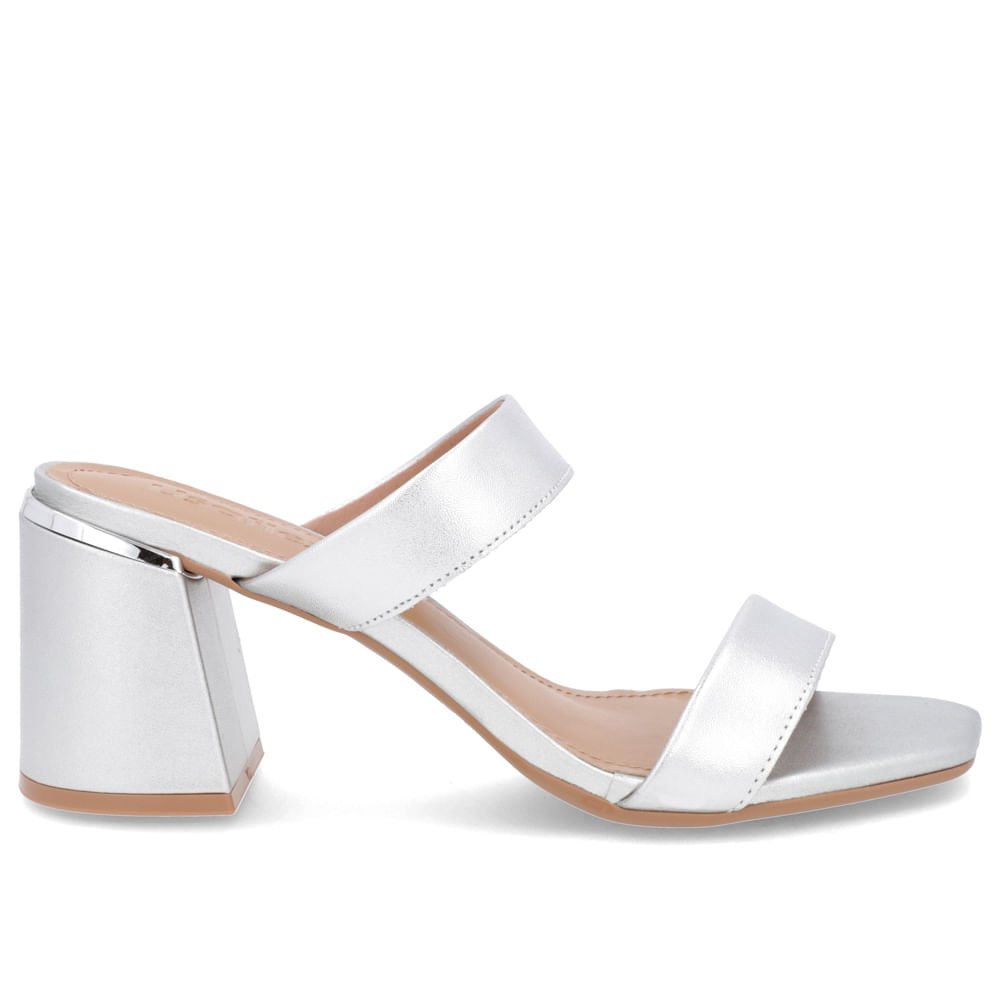 Tamanco Detalhe Salto Bloco Couro Prata