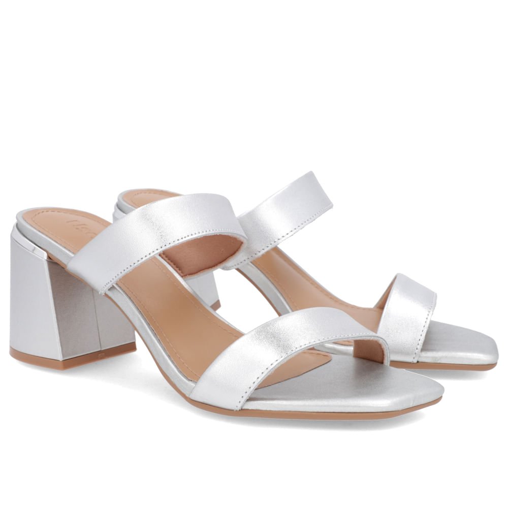 Tamanco Detalhe Salto Bloco Couro Prata Prata 2